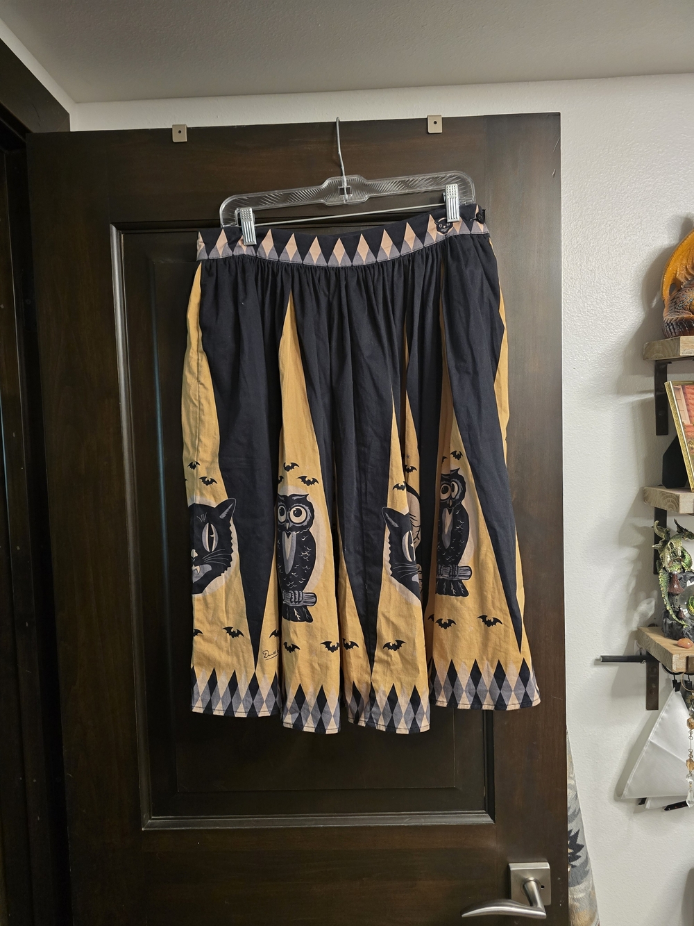 Oblong Box Shop Halloween Owl Print Midi Skirt